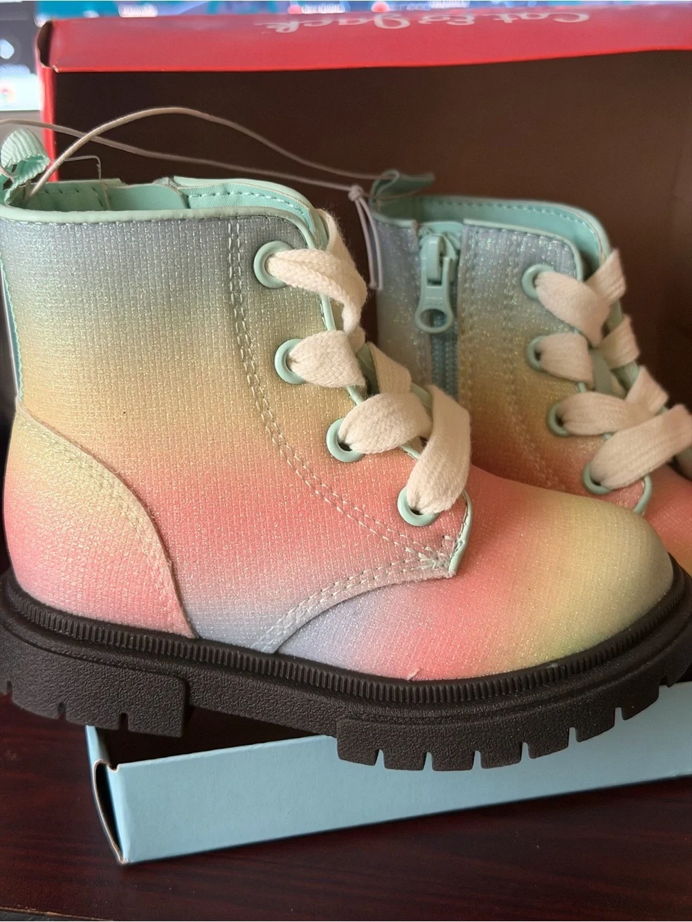 New Kids Gradient Mixed Color Lace-Up Boots